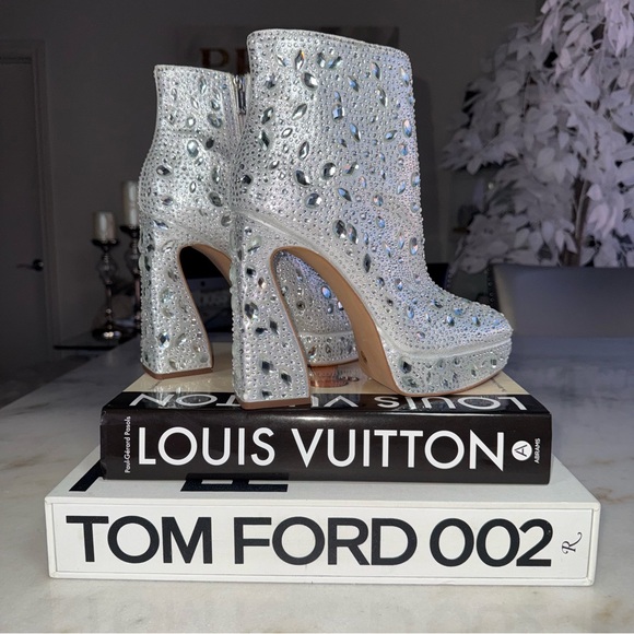 New Jessica Simpson JS Dolly Silver Shimmer Sand Rhinestone Boot Womens 10 - Picture 4 of 13